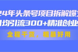 24年头条号项目拆解爆文，日均引流300+精准创业粉，全程干货，粗暴好用